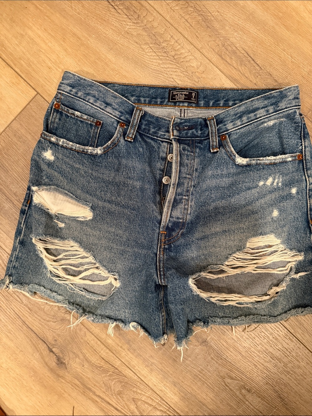 Abercrombie & Fitch  High-Waist Denim Shorts - Blue
